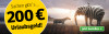 Anzeige für ein Zeitungsabonnement mit Sommermotiv. Text: "Sachen gibt`s ... 200 € Urlaubsgeld!" Mit Elefant mit Zebra-Streifen in der Sonne und Button „Jetzt bestellen“.