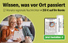 Paar liest Nachrichten auf Tablet. Text: 12 Monate regionale Nachrichten + 150 € auf Ihr Konto. Jetzt bestellen